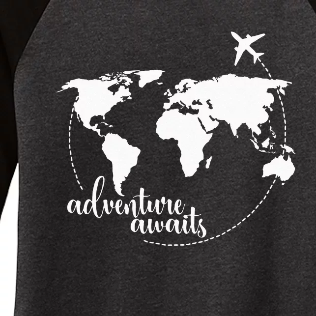 Adventure Awaits World Map for Travel Vacations Women's Tri-Blend 3/4-Sleeve Raglan Shirt