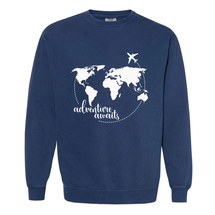 Adventure Awaits World Map for Travel Vacations Garment-Dyed Sweatshirt