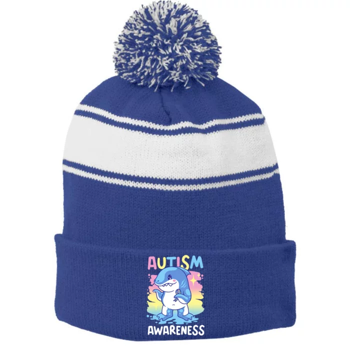 Autism Awareness With A Shark For Autism Gift Stripe Pom Pom Beanie