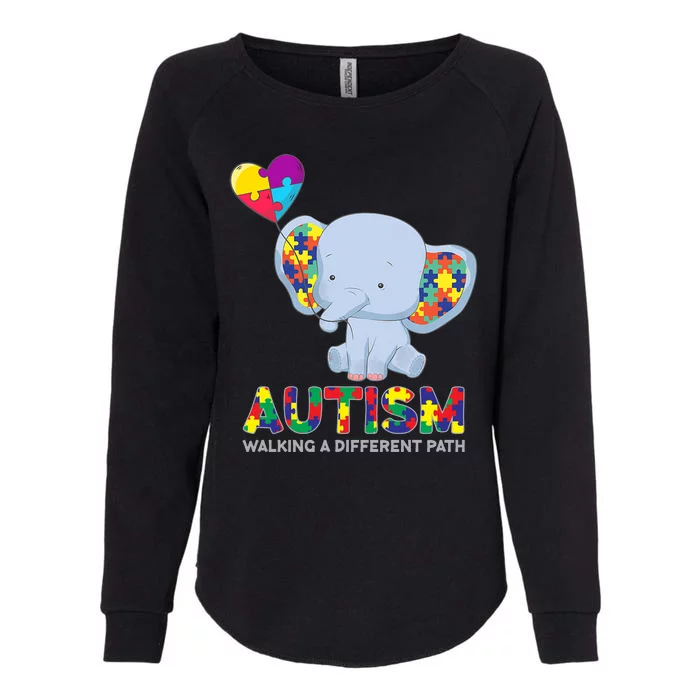 Autism Awareness Walking A Different Path Elephant Womens California Wash Sweatshirt