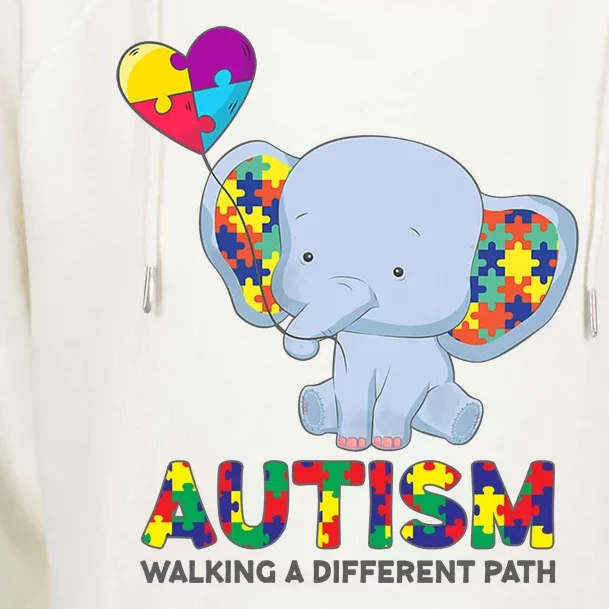 Autism Awareness Walking A Different Path Elephant Womens Funnel Neck Pullover Hood