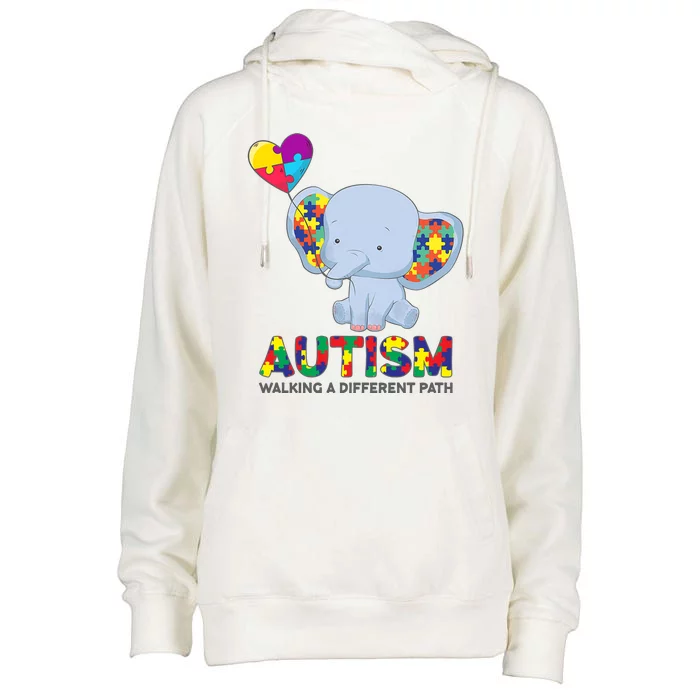 Autism Awareness Walking A Different Path Elephant Womens Funnel Neck Pullover Hood