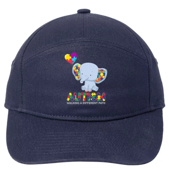 Autism Awareness Walking A Different Path Elephant 7-Panel Snapback Hat