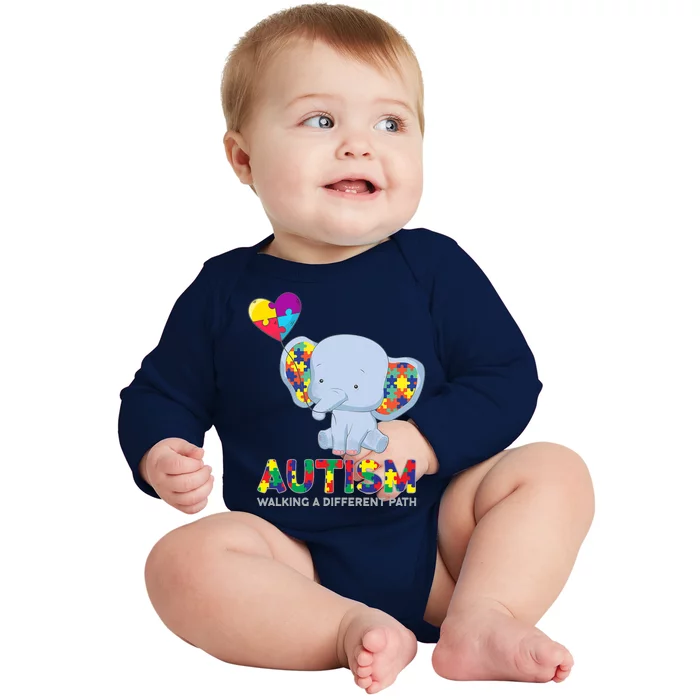 Autism Awareness Walking A Different Path Elephant Baby Long Sleeve Bodysuit