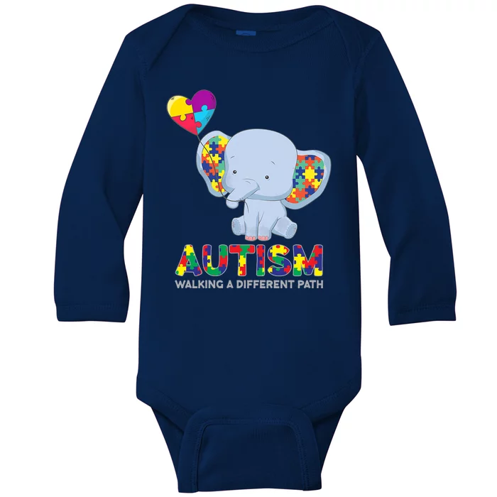 Autism Awareness Walking A Different Path Elephant Baby Long Sleeve Bodysuit