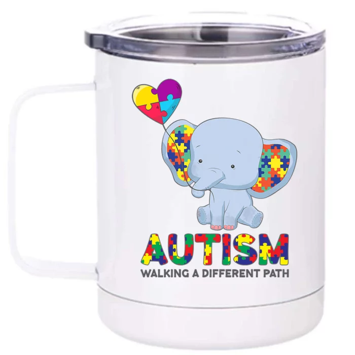 Autism Awareness Walking A Different Path Elephant Front & Back 12oz Stainless Steel Tumbler Cup