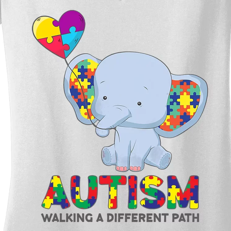 Autism Awareness Walking A Different Path Elephant Women's V-Neck T-Shirt