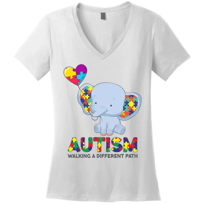 Autism Awareness Walking A Different Path Elephant Women's V-Neck T-Shirt