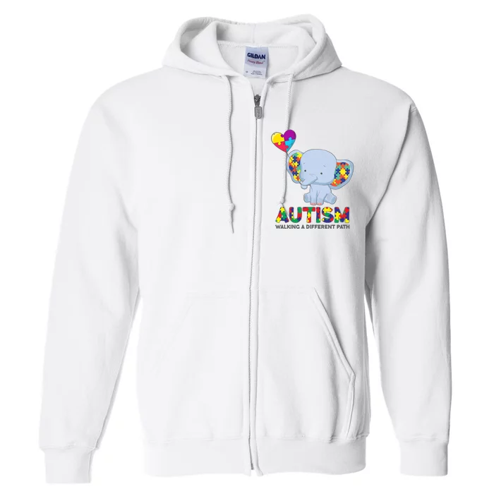 Autism Awareness Walking A Different Path Elephant Full Zip Hoodie