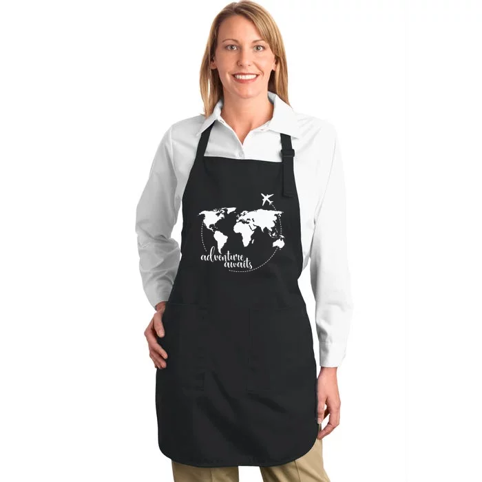 Adventure Awaits World Map For Travel Vacations Full-Length Apron With Pocket