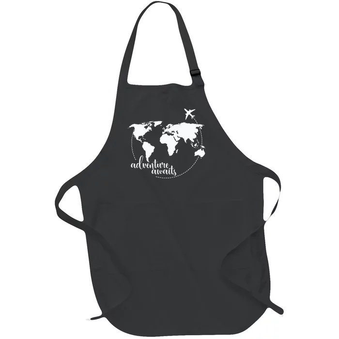 Adventure Awaits World Map For Travel Vacations Full-Length Apron With Pocket