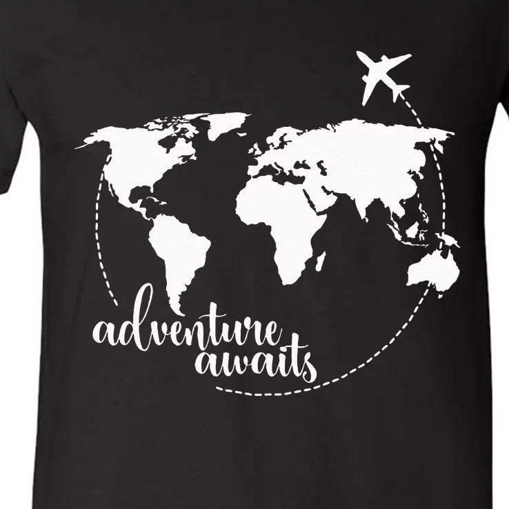 Adventure Awaits World Map For Travel Vacations V-Neck T-Shirt