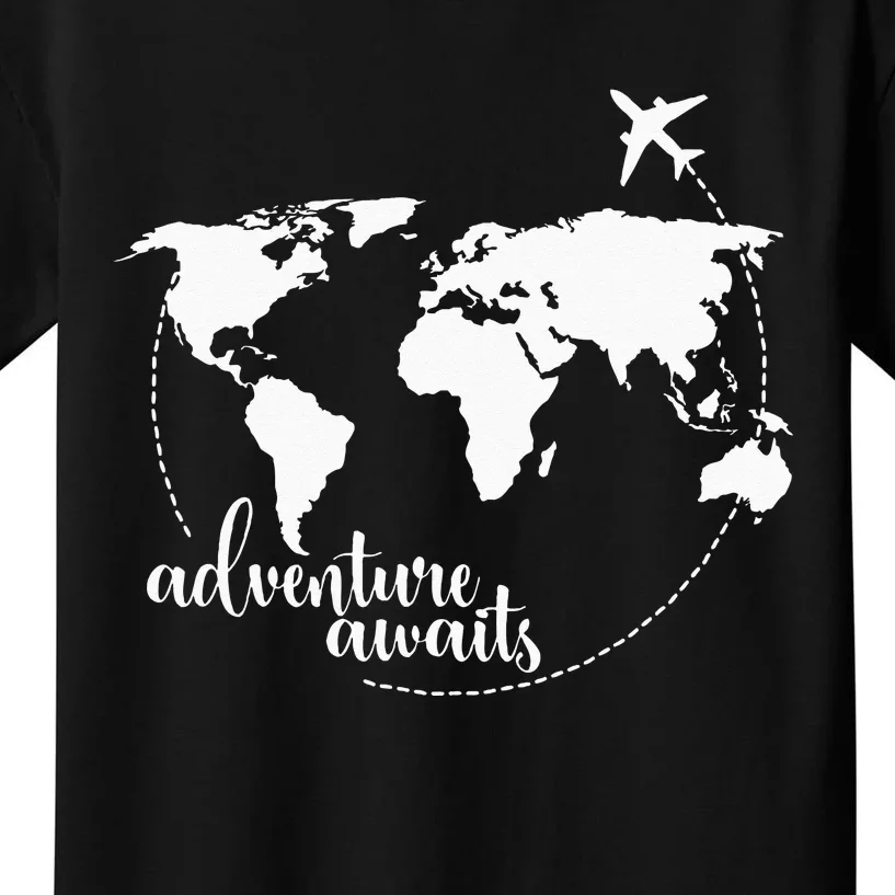 Adventure Awaits World Map For Travel Vacations Kids T-Shirt