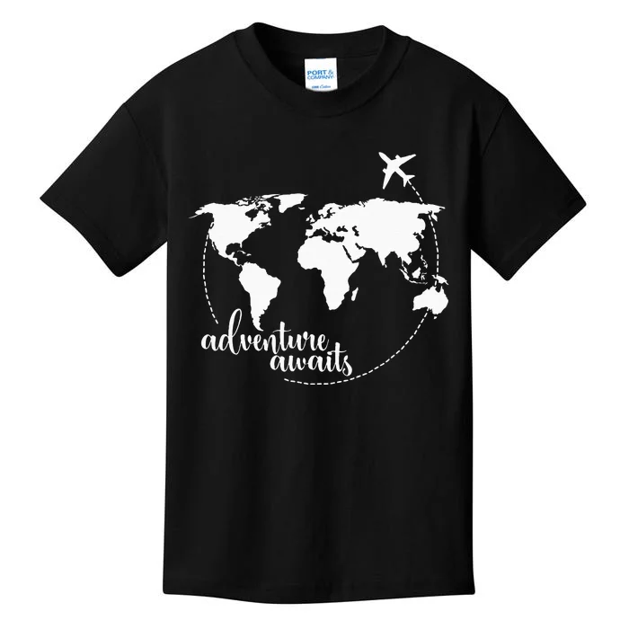 Adventure Awaits World Map For Travel Vacations Kids T-Shirt