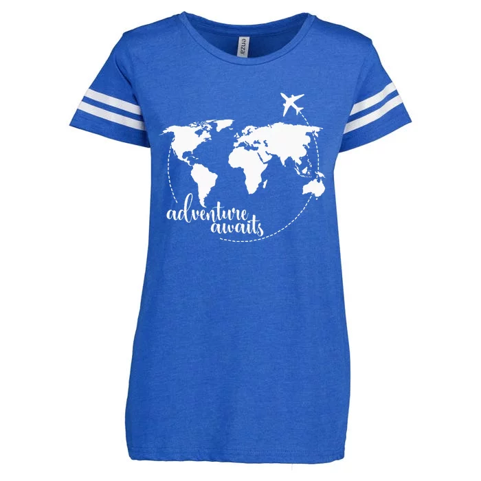 Adventure Awaits World Map For Travel Vacations Enza Ladies Jersey Football T-Shirt