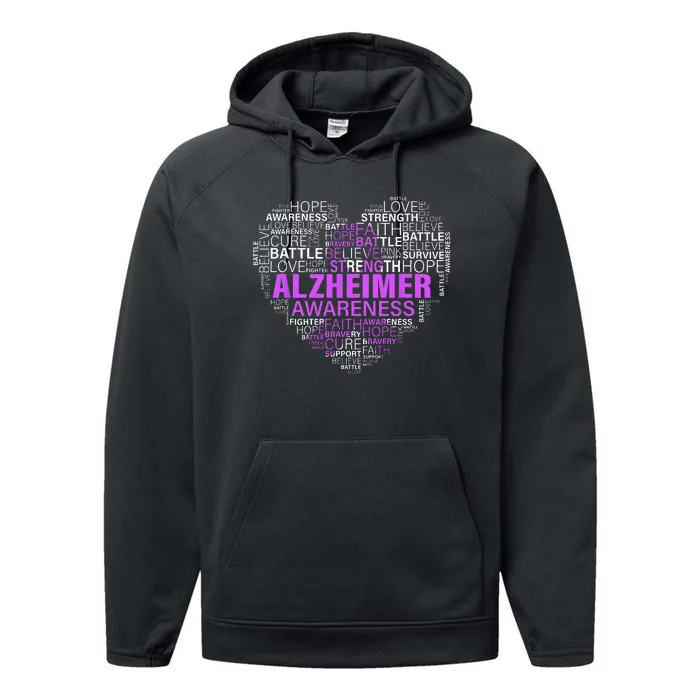 Alzheimer Awareness Words Support Proud Alzheimer Warrior Performance Fleece Hoodie