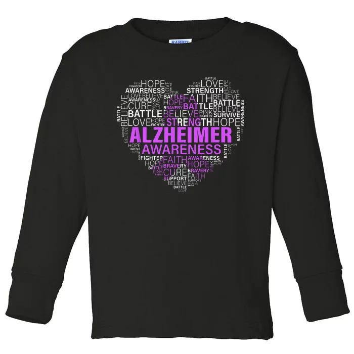 Alzheimer Awareness Words Support Proud Alzheimer Warrior Toddler Long Sleeve Shirt