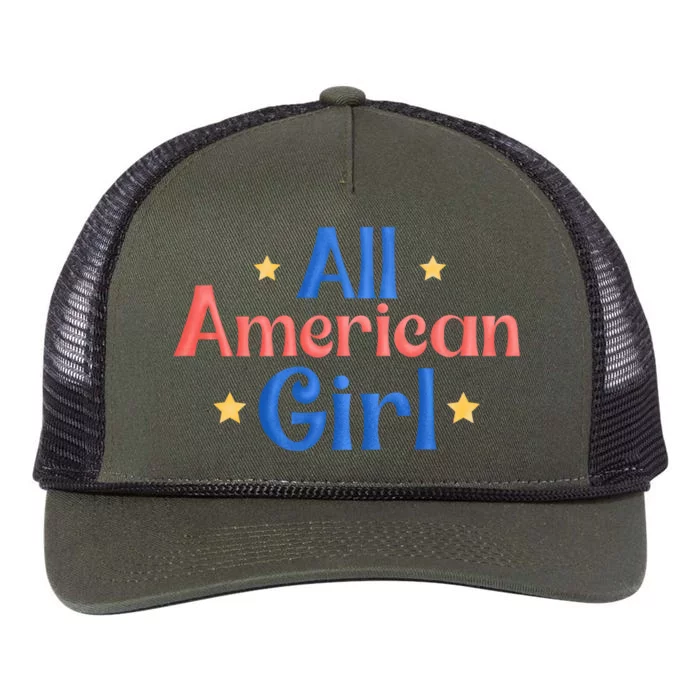 All American, Women American Flag 4th Of July Patriotic Retro Rope Trucker Hat Cap