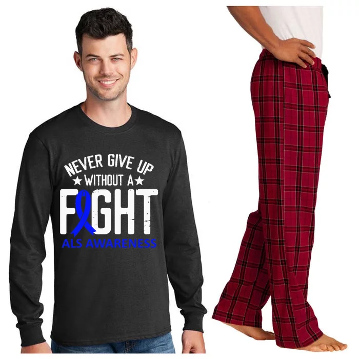 ALS Awareness Without a Fight Disease Blue Ribbon Survivor Long Sleeve Pajama Set