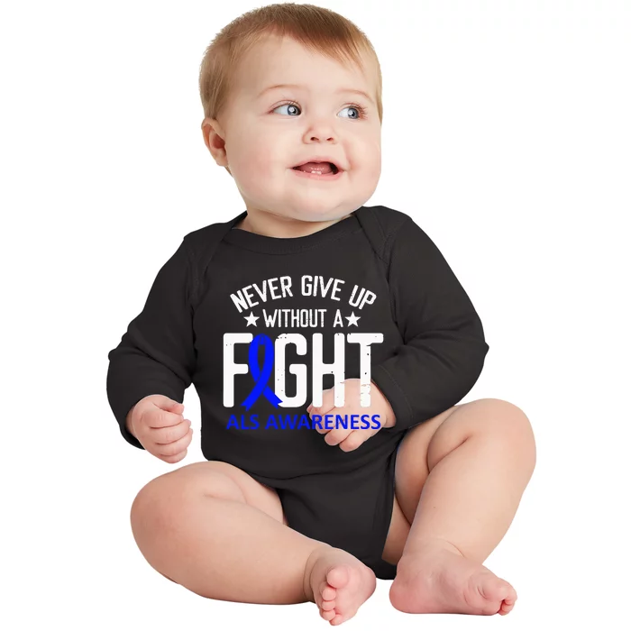 ALS Awareness Without a Fight Disease Blue Ribbon Survivor Baby Long Sleeve Bodysuit