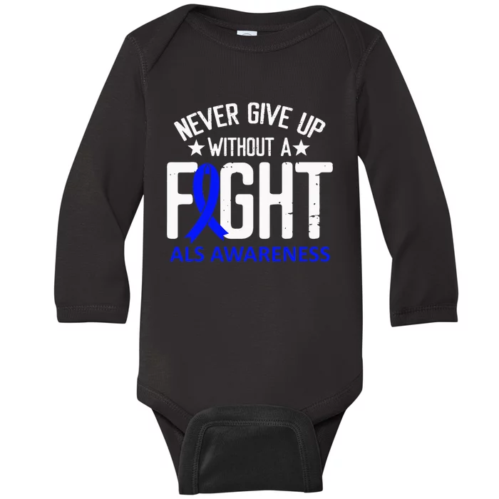 ALS Awareness Without a Fight Disease Blue Ribbon Survivor Baby Long Sleeve Bodysuit