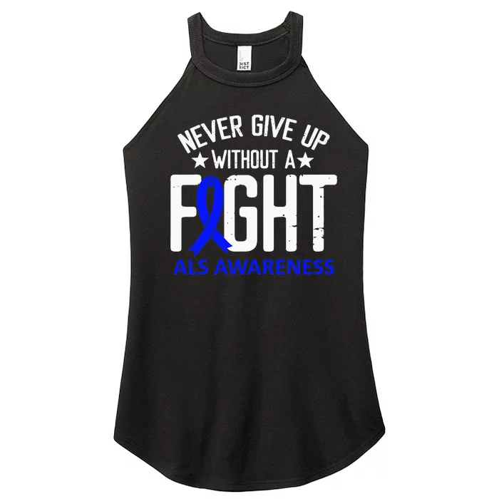 ALS Awareness Without a Fight Disease Blue Ribbon Survivor Women’s Perfect Tri Rocker Tank