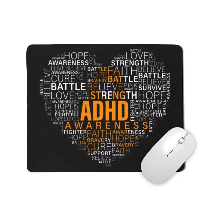 ADHD awareness words cloud heart support proud ADHD warrior Mousepad