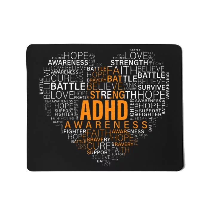 ADHD awareness words cloud heart support proud ADHD warrior Mousepad