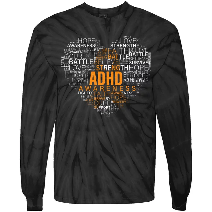 ADHD awareness words cloud heart support proud ADHD warrior Tie-Dye Long Sleeve Shirt