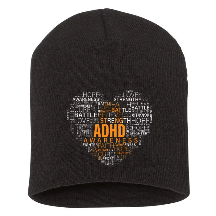 ADHD awareness words cloud heart support proud ADHD warrior Short Acrylic Beanie