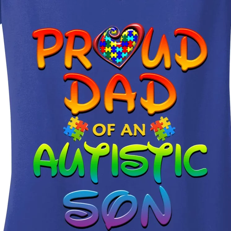 Autism Awareness Wear Proud Dad Of Son Gift Women's V-Neck T-Shirt