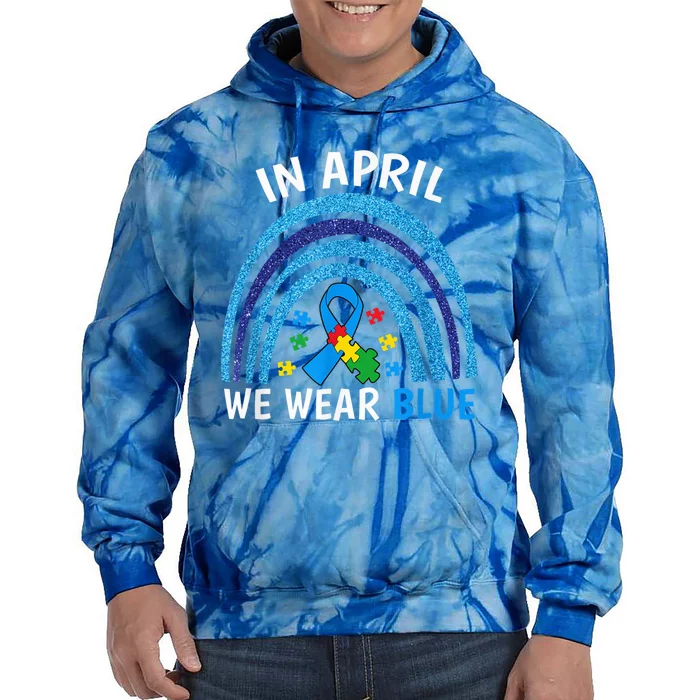 Autism Awareness Wo In April We Wear Blue Rainbow Puzzle Tie Dye Hoodie