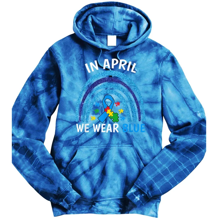 Autism Awareness Wo In April We Wear Blue Rainbow Puzzle Tie Dye Hoodie