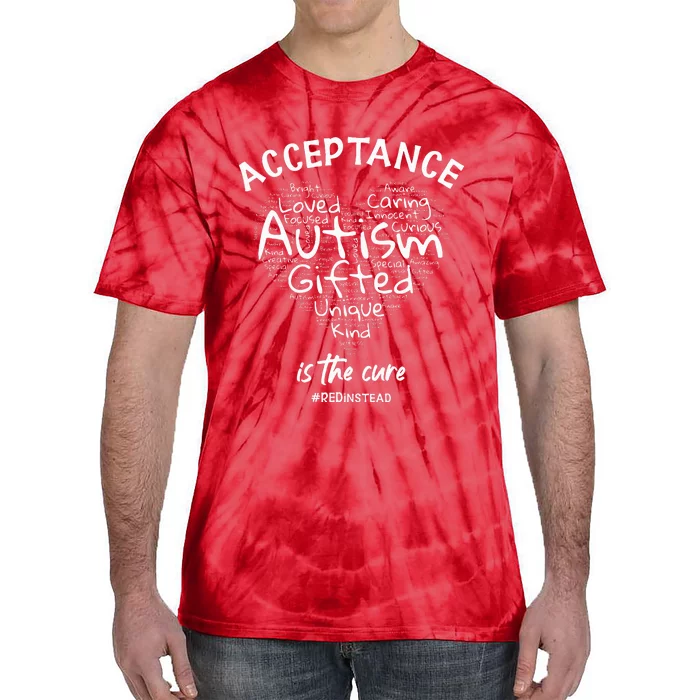 Autism Awareness Wear Red Instead Autism Heart REDinstead Tie-Dye T-Shirt