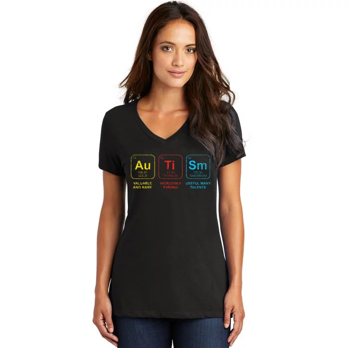 Autism Awareness Women Men Kids Elements Periodic Table ASD Women's V-Neck T-Shirt