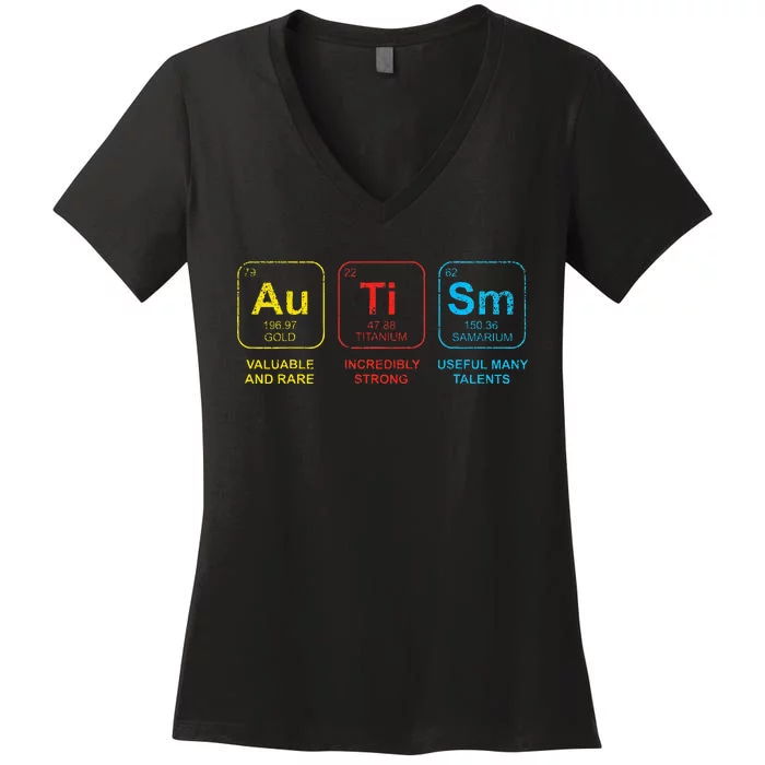 Autism Awareness Women Men Kids Elements Periodic Table ASD Women's V-Neck T-Shirt