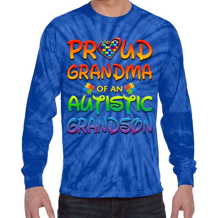 Autism Awareness Wear Proud Grandma Of Grandson Cool Gift Tie-Dye Long Sleeve Shirt