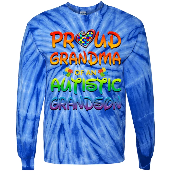 Autism Awareness Wear Proud Grandma Of Grandson Cool Gift Tie-Dye Long Sleeve Shirt