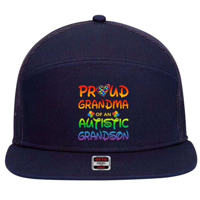 Autism Awareness Wear Proud Grandma Of Grandson Cool Gift 7 Panel Mesh Trucker Snapback Hat