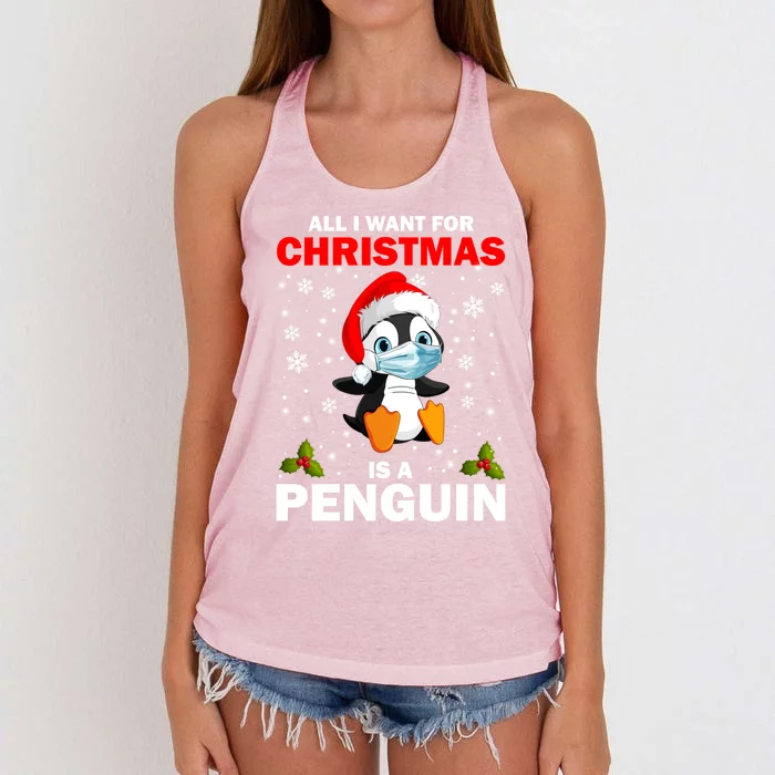 Animals Arctic Xmas All I Want For Christmas Is A Penguin Gift Women's Knotted Racerback Tank