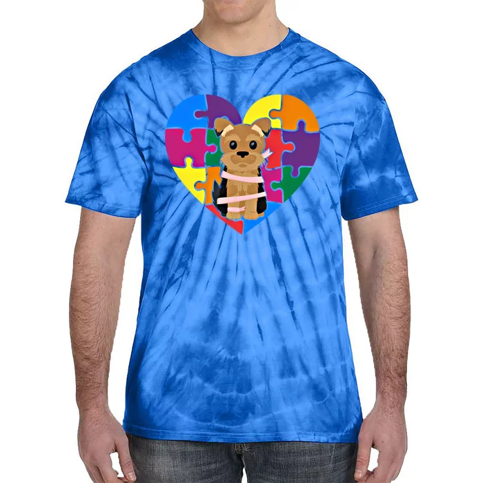 Autism Awareness Yorkie Heart ValentineS Day Puzzle Piece Gift Tie-Dye T-Shirt