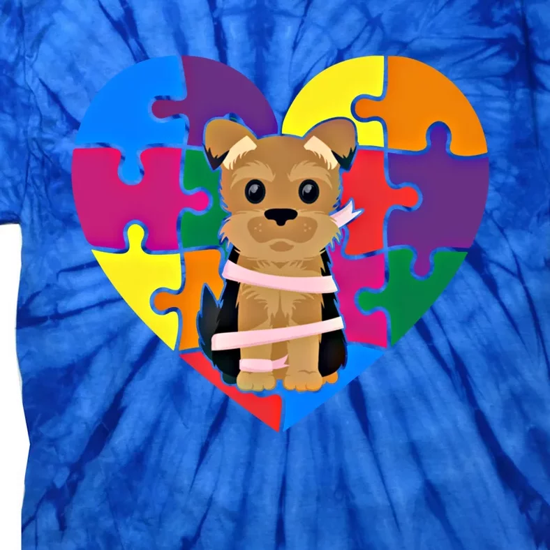 Autism Awareness Yorkie Heart ValentineS Day Puzzle Piece Gift Tie-Dye T-Shirt