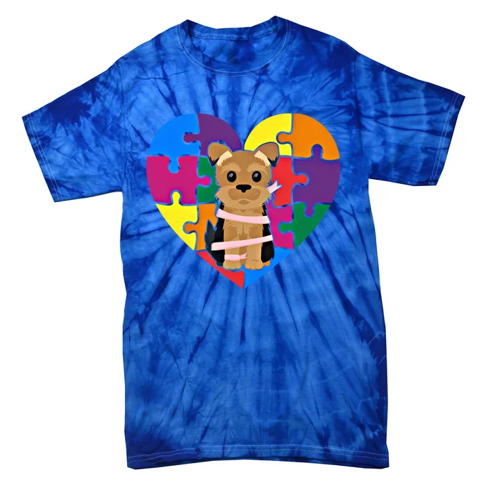 Autism Awareness Yorkie Heart ValentineS Day Puzzle Piece Gift Tie-Dye T-Shirt