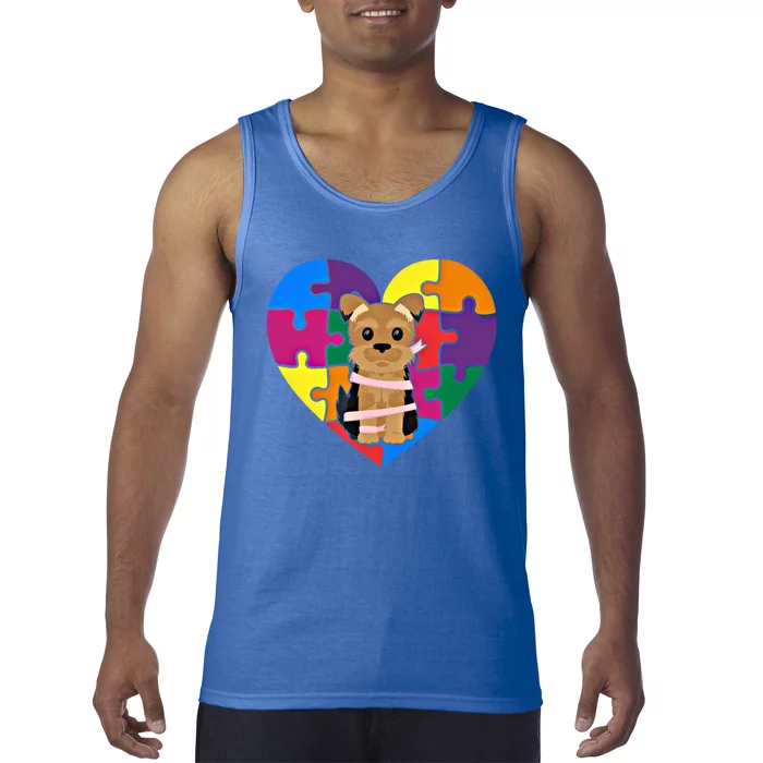 Autism Awareness Yorkie Heart ValentineS Day Puzzle Piece Gift Tank Top