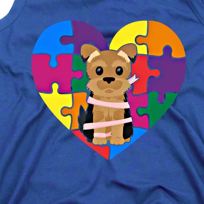 Autism Awareness Yorkie Heart ValentineS Day Puzzle Piece Gift Tank Top