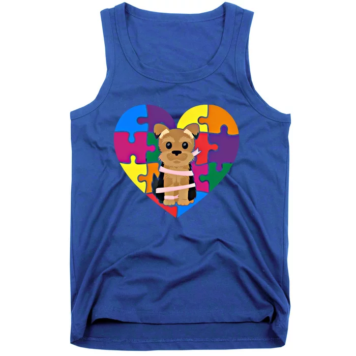 Autism Awareness Yorkie Heart ValentineS Day Puzzle Piece Gift Tank Top