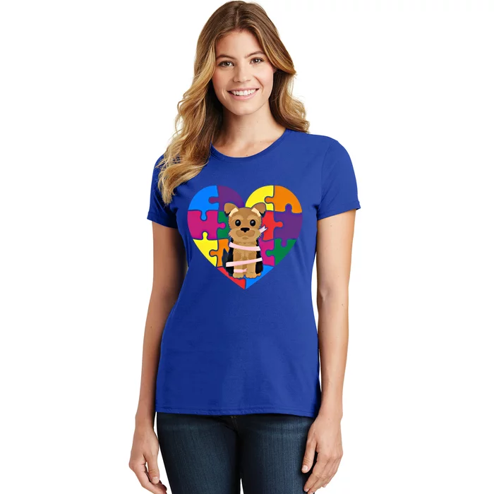 Autism Awareness Yorkie Heart ValentineS Day Puzzle Piece Gift Women's T-Shirt