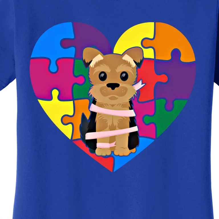 Autism Awareness Yorkie Heart ValentineS Day Puzzle Piece Gift Women's T-Shirt