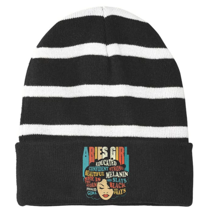 Aries Astrology Zodiac Sign Horoscope Astrologer Striped Beanie with Solid Band