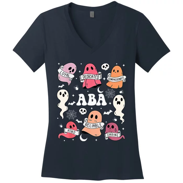 Applied Behavior Analysis ABA Halloween Spooky Cute Ghosts Women's V-Neck T-Shirt